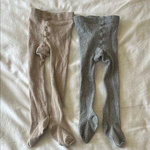 Lot of TWO Zara Kids Ribbed Tights - Beige and Gray
